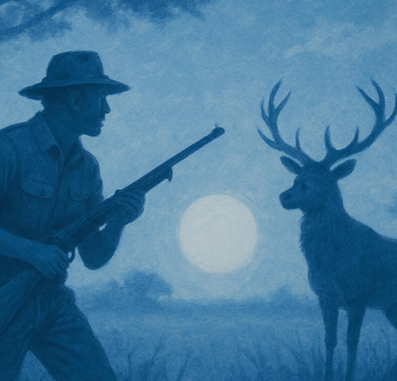 Hunter hunting a deer is a reflection of how marketing works Hunter holding a rifle to hunt deer, to illustrate the meaning of the word marketing and explain how marketing is like hunting.